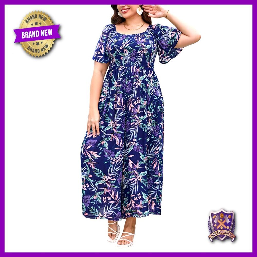 Plus Size Floral Jumpsuit Empire Waist Wide Leg Romper Wedding Guest